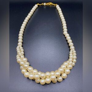 Beautiful Faux Pearl Twisted Three Strand Necklace